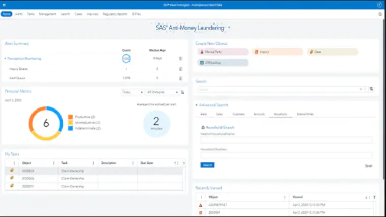 screenshot of SAS Anti-Money Laundering